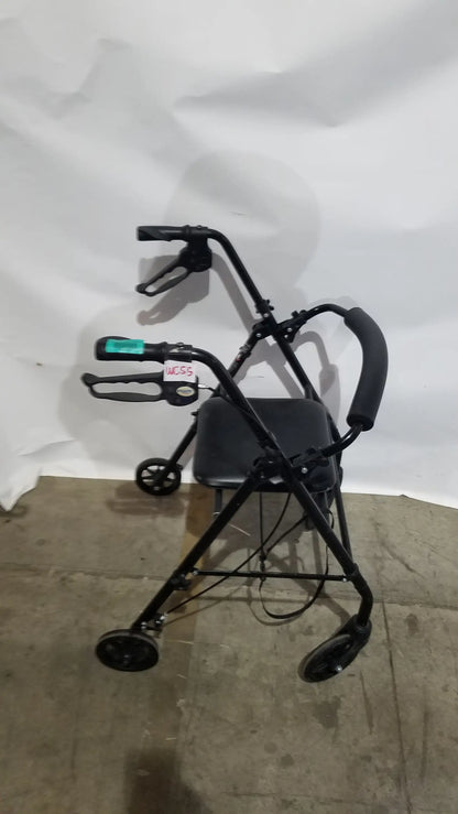 Black Equate Rolling Walker for Seniors with Seat and Wheels - Hand-Operated Loop Locks