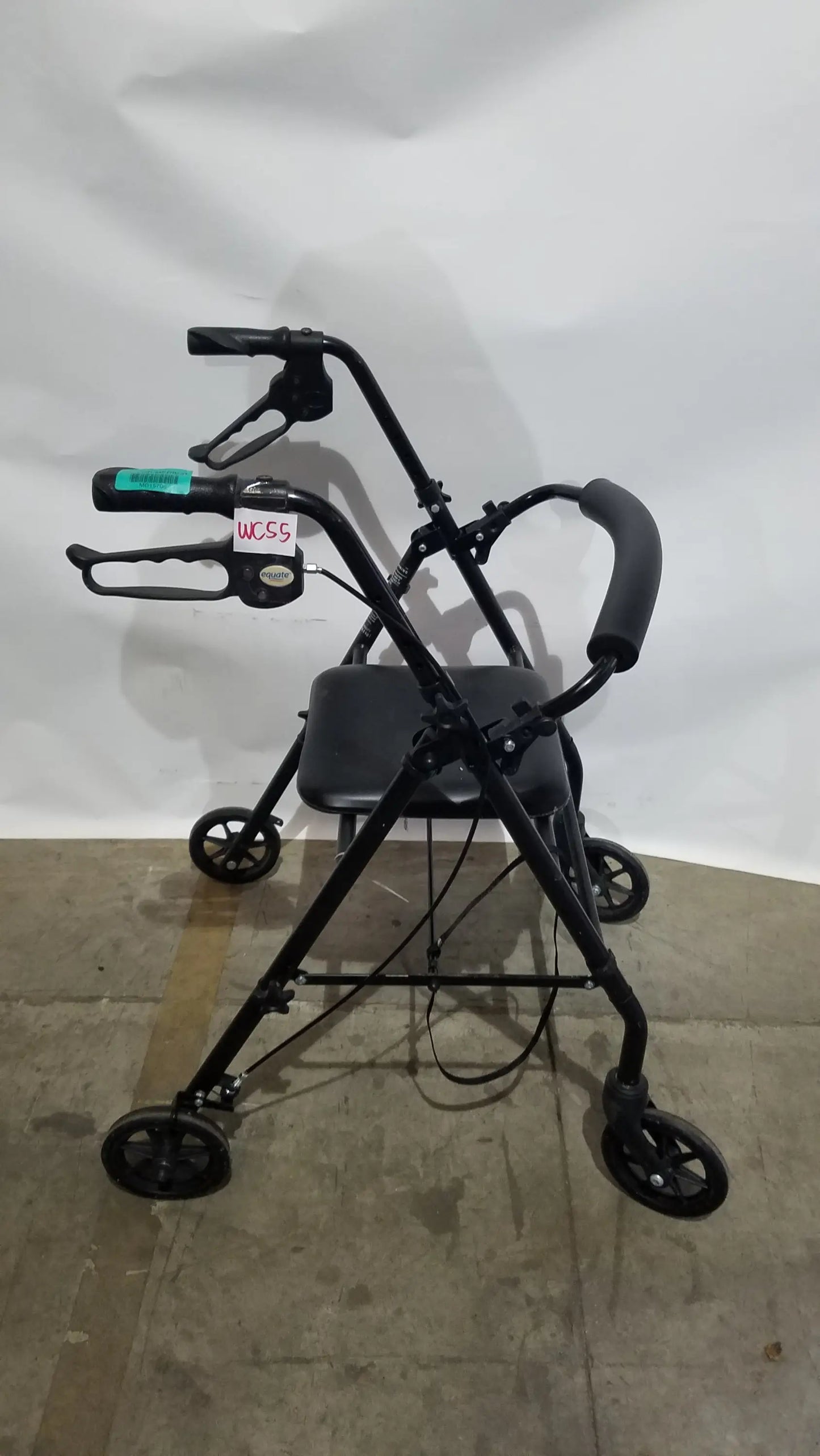 Black Equate Rolling Walker for Seniors with Seat and Wheels - Hand-Operated Loop Locks