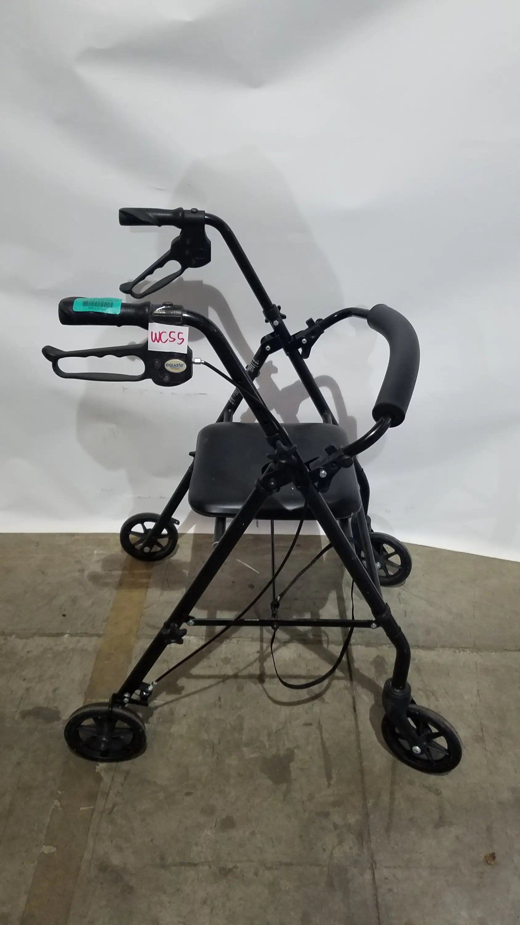 Black Equate Rolling Walker for Seniors with Seat and Wheels - Hand-Operated Loop Locks