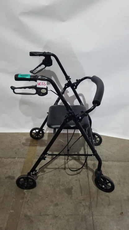 Black Equate Rolling Walker for Seniors with Seat and Wheels - Hand-Operated Loop Locks