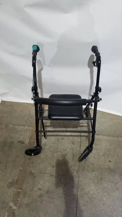 Black Equate Rolling Walker for Seniors with Seat and Wheels - Hand-Operated Loop Locks