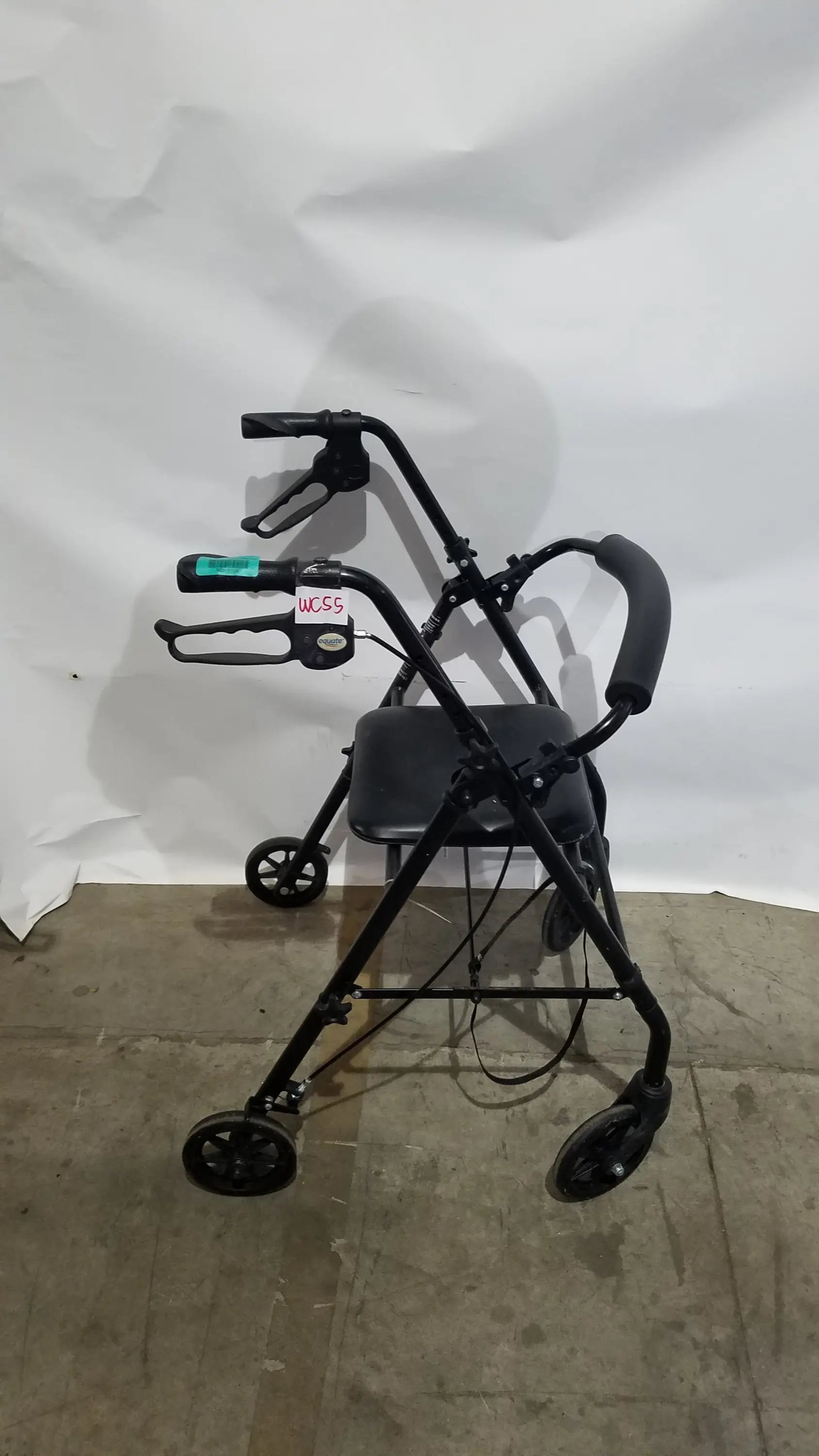 Black Equate Rolling Walker for Seniors with Seat and Wheels - Hand-Operated Loop Locks