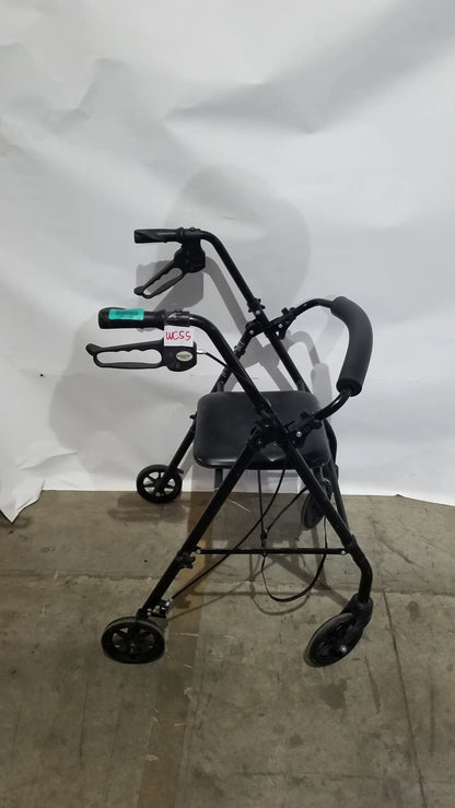 Black Equate Rolling Walker for Seniors with Seat and Wheels - Hand-Operated Loop Locks