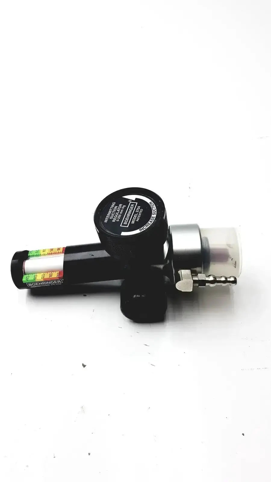 Black and silver boehringer 3704 platinum series suction regulator with clear pressure gauge used medical equipment for sale