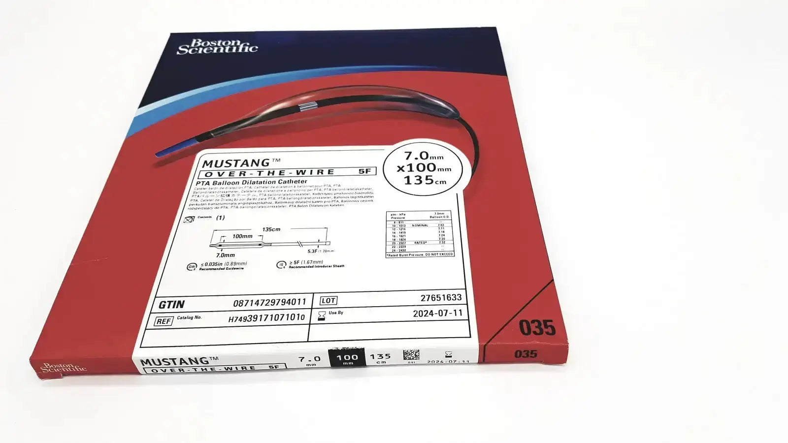 Boston scientific mustang otw balloon dilatation catheter 12.0mm x 60mm metallic design for precise vascular procedures