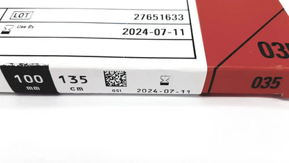Red and white cardboard box of Boston Scientific Mustang OTW balloon 7F 12.0mm x 60mm 135cm with black printed labeling