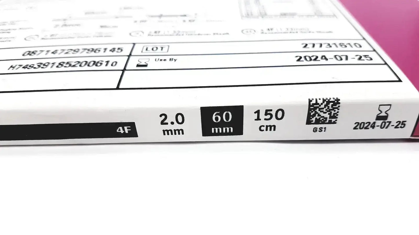 White cardboard box with black labeling and qr code displaying boston scientific pta balloon dilatation catheter specs and size
