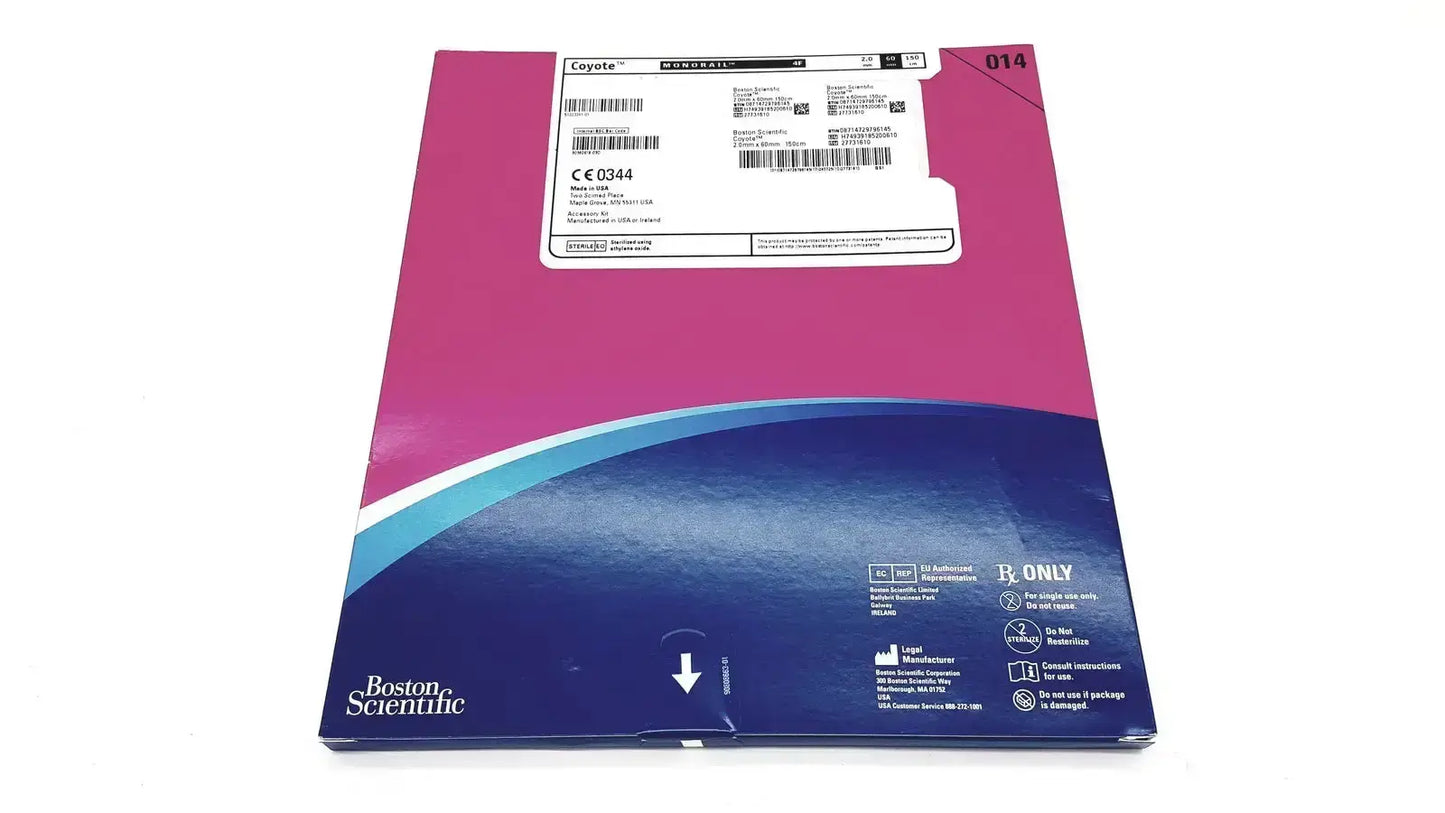 Boston Scientific PTA balloon dilatation catheter in vibrant magenta and deep blue packaging with white labeling