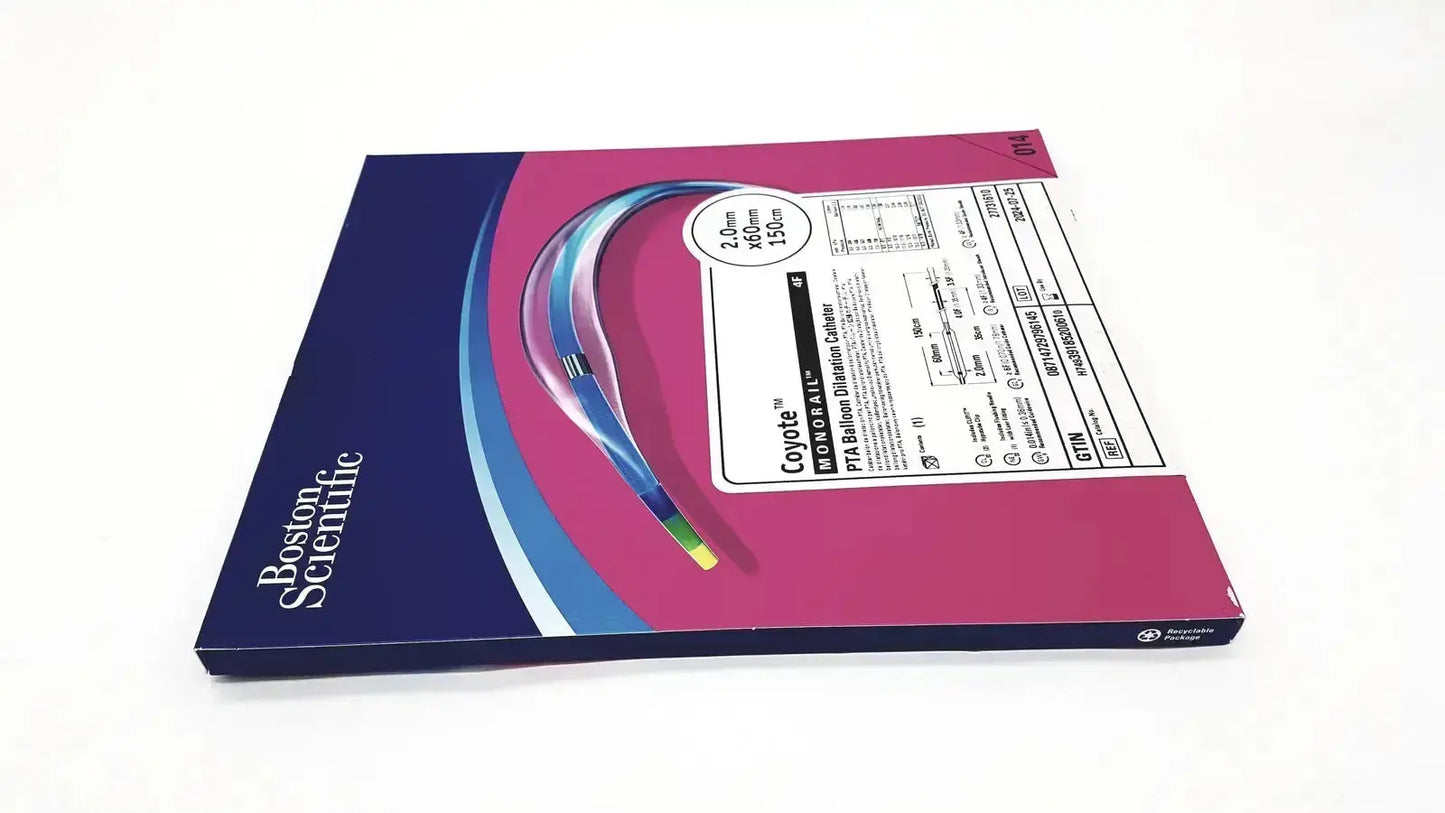 Boston scientific pta balloon dilatation catheter in vibrant pink and navy blue packaging with catheter illustration