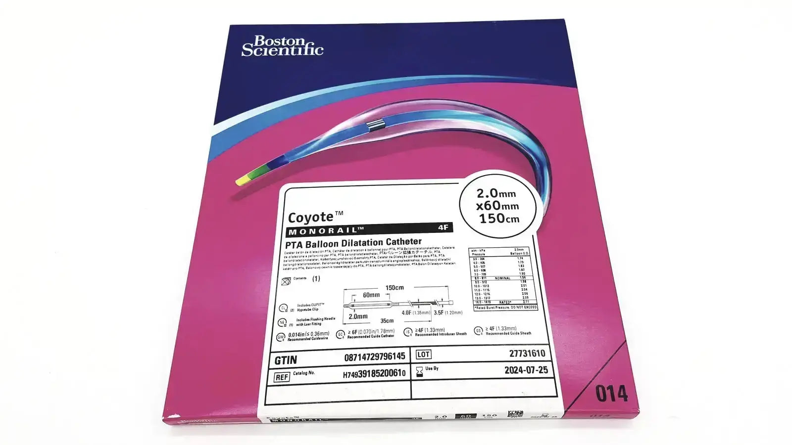 Boston scientific pta balloon dilatation catheter 4f size with translucent balloon and colored shaft markings ref h7493918520061