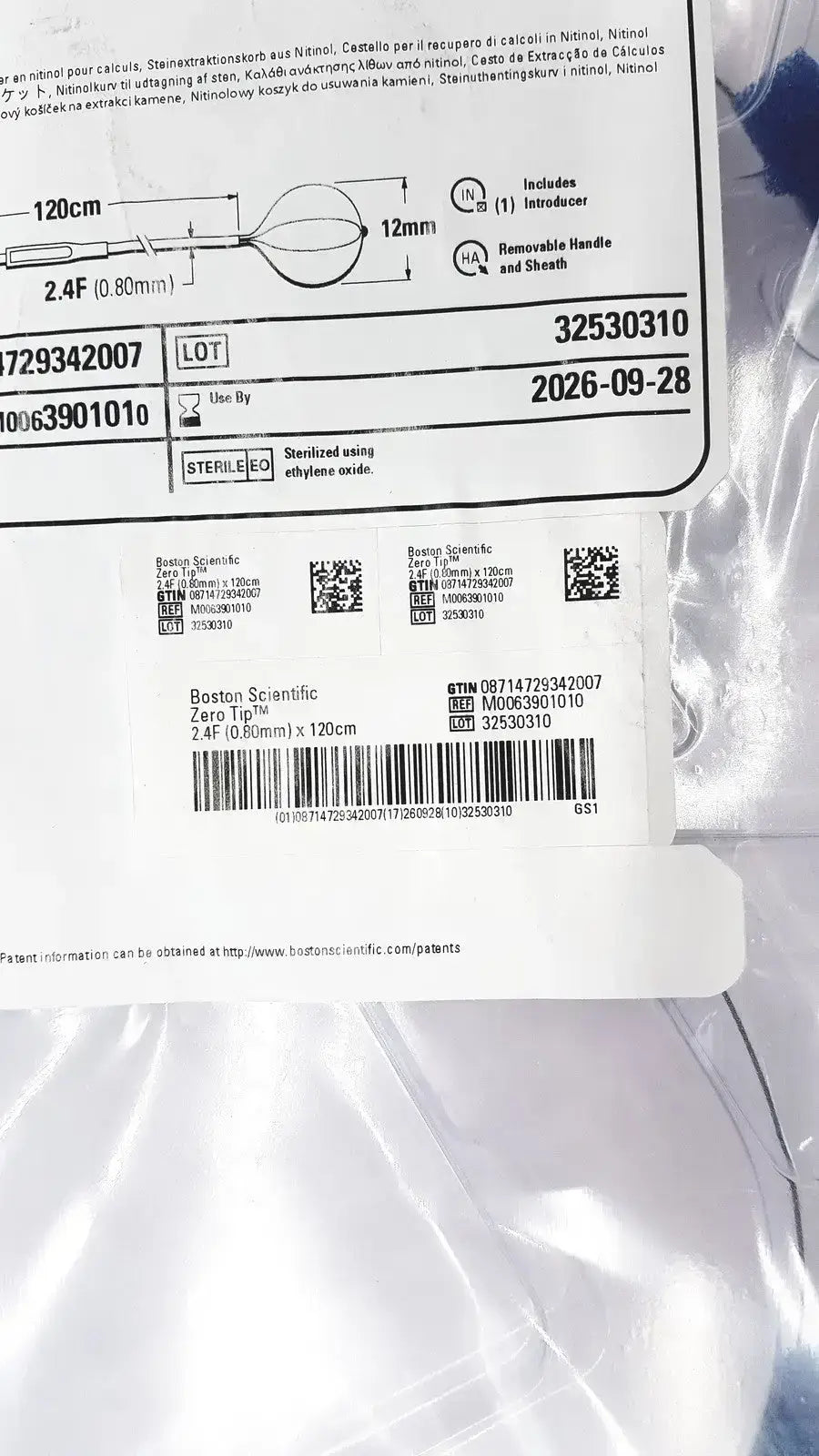 Boston Scientific Zero Tip Nitinol Retrieval Basket 2.4f X 120cm Ref. M00639010