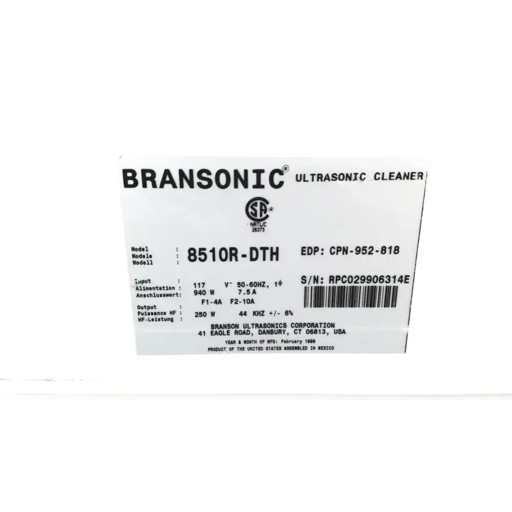 Bransonic Ultrasonic Cleaner Water Bath 8510R-DTH