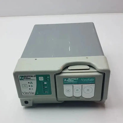 Gray plastic buffalo filter virovac smoke evacuation device with green white control panels for virovac and virosafe functions