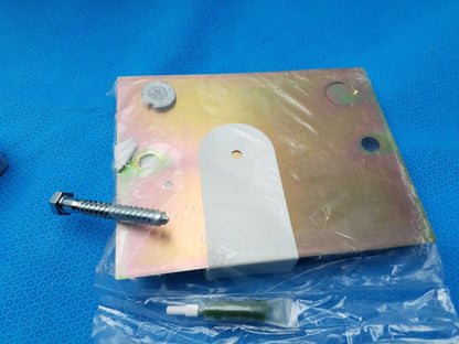 Metallic bracket with white plastic insert and screw in clear plastic for burton medical outpatient ii wall mount assembly reusable medical equipment