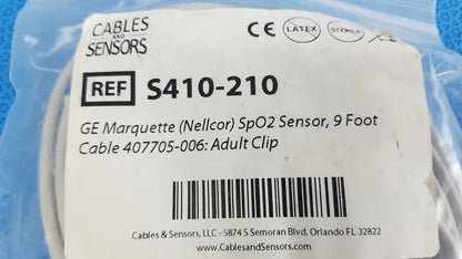 Cables And Sensors GE Nellcor S410-210 SpO2 Sensor 9 ft. Cable 407705-006 Adult