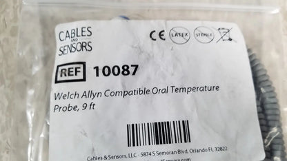 Cables and Sensors Ref 10087 by Welch Allyn Compatible Oral Temp Probe 9 ft - Temperature