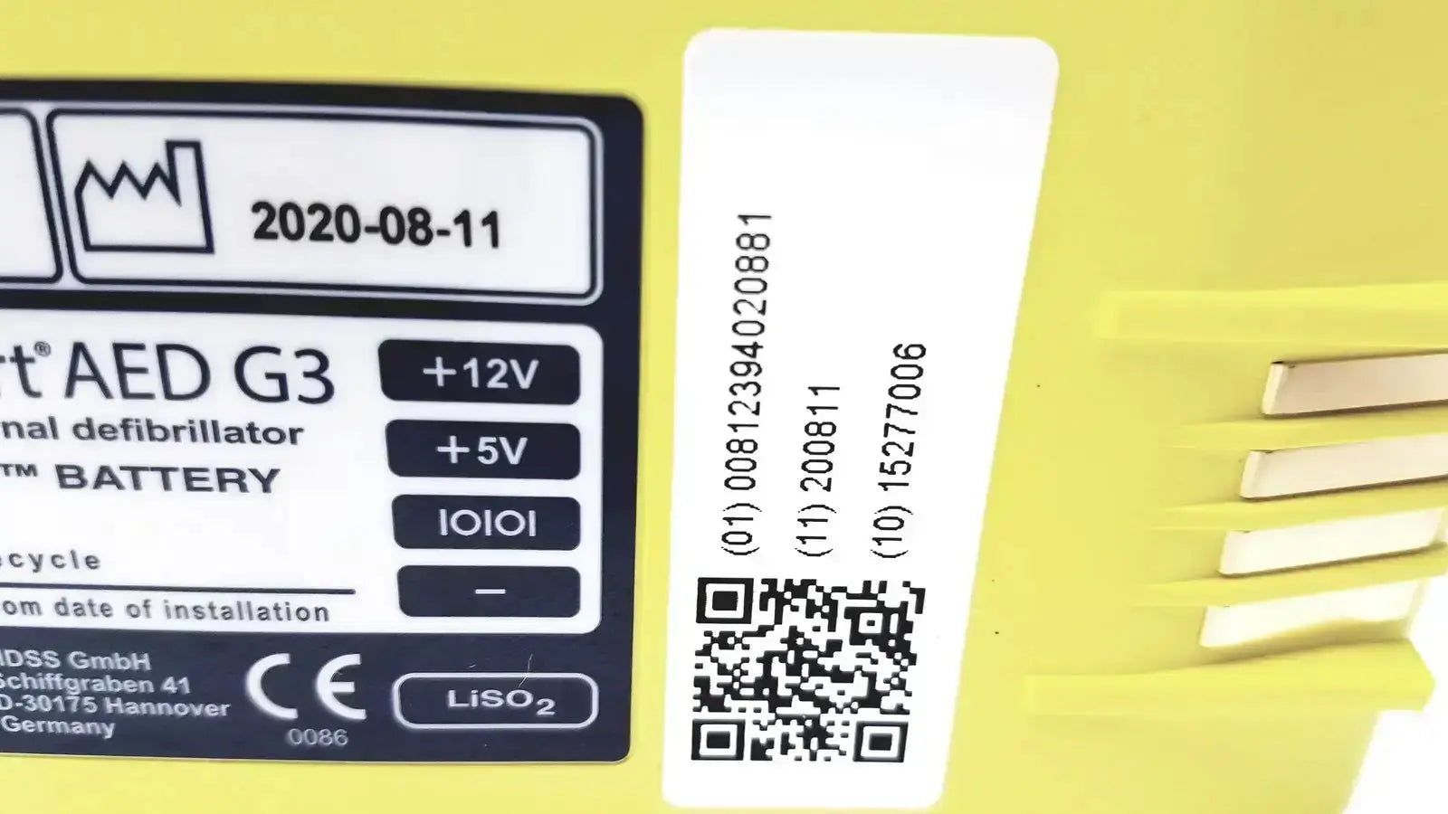 Yellow cardiac science intellisense lithium battery with black label for powerheart g3 aed use in cardiac science devices