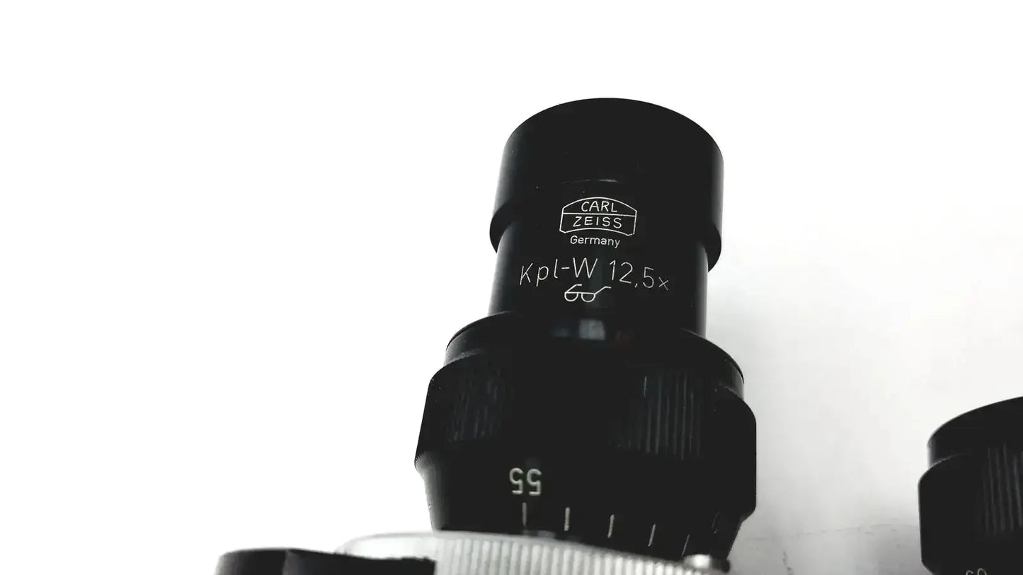 Black Carl Zeiss Germany Kpl-W 12.5x microscope objective lens with textured focus ring for buy used medical equipment