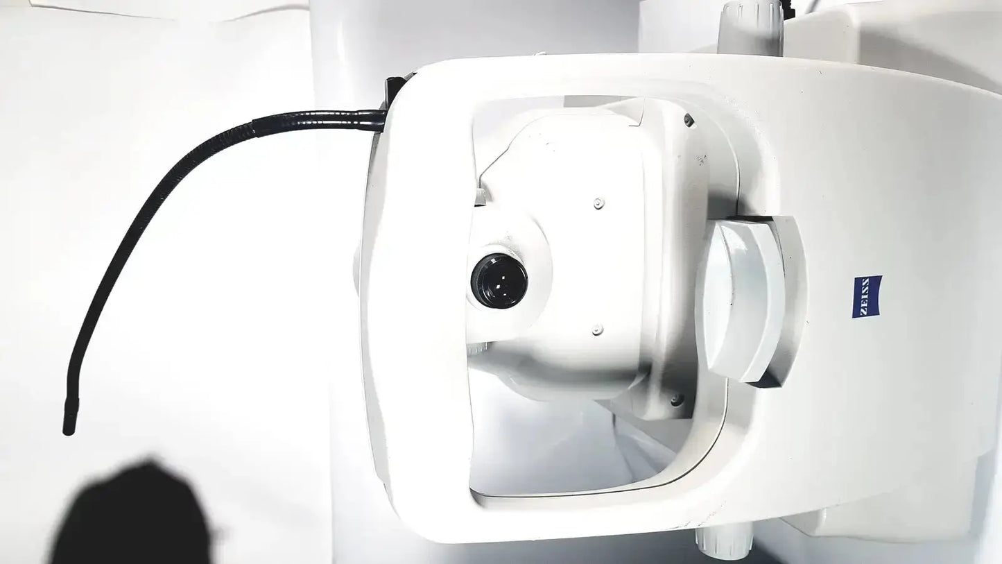 White zeiss stratus oct optical scanner with black flexible cable for patient module of stratus oct model 3000