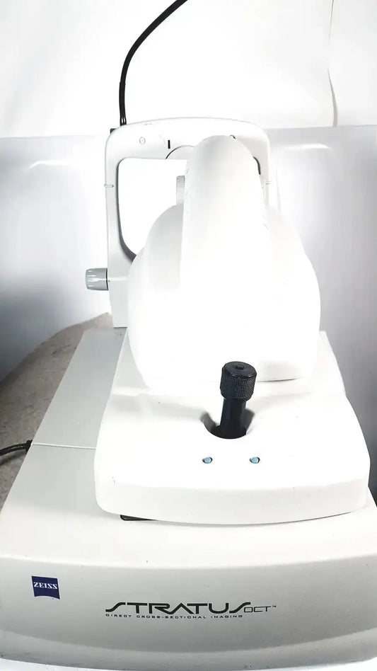 White zeiss stratus oct model 3000 patient module with black accents for direct cross-sectional medical imaging