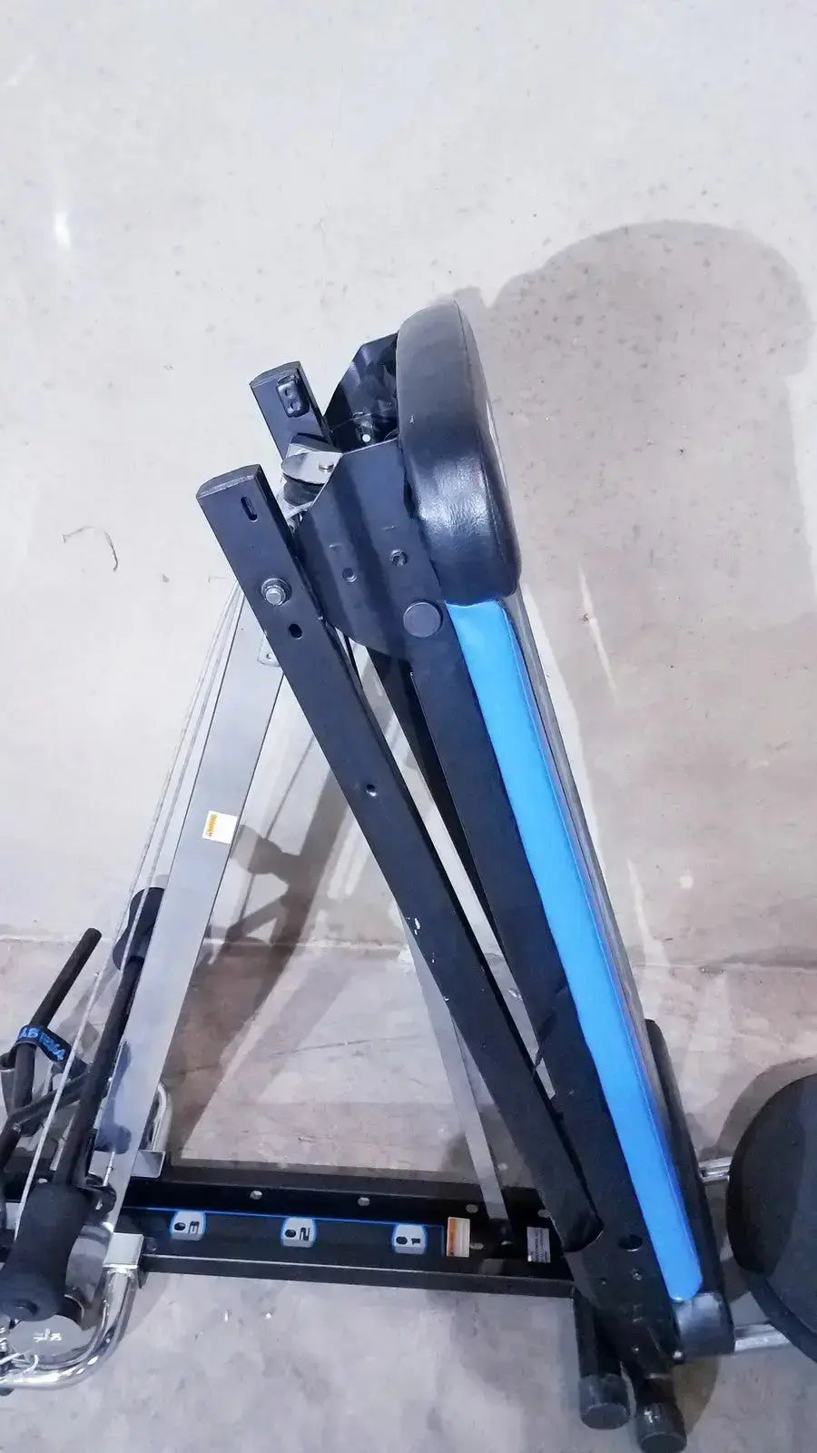 Black and blue foldable exercise bench with metal frame for chuck norris total gym xls with foot stand wing bar