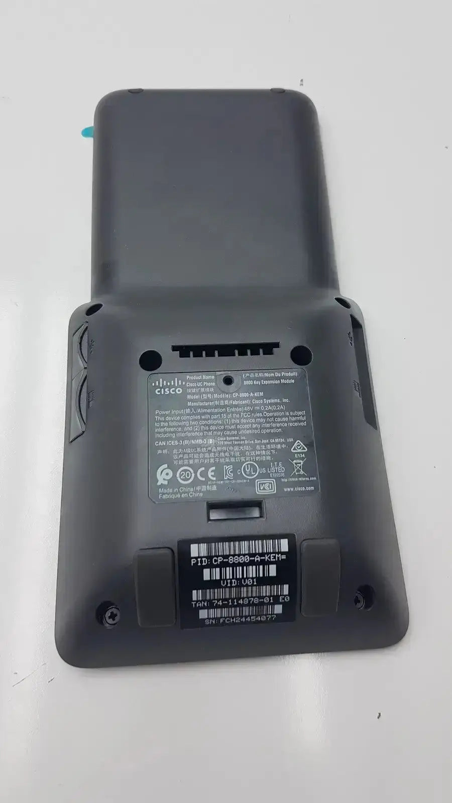 Black cisco cp-6809-n-ketm wireless router with matte finish and labeled specifications on back for audio cp-8800-a-kem expansion module series kem