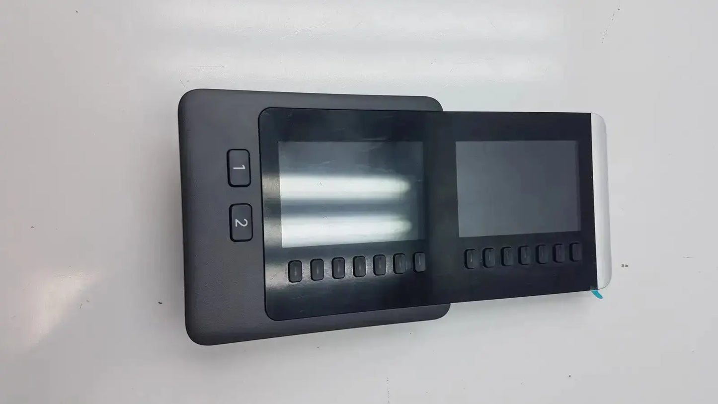 Black rectangular expansion module with fingerprint scanner two numbered buttons and sliding panel for audio cp-8800-a-kem series kem