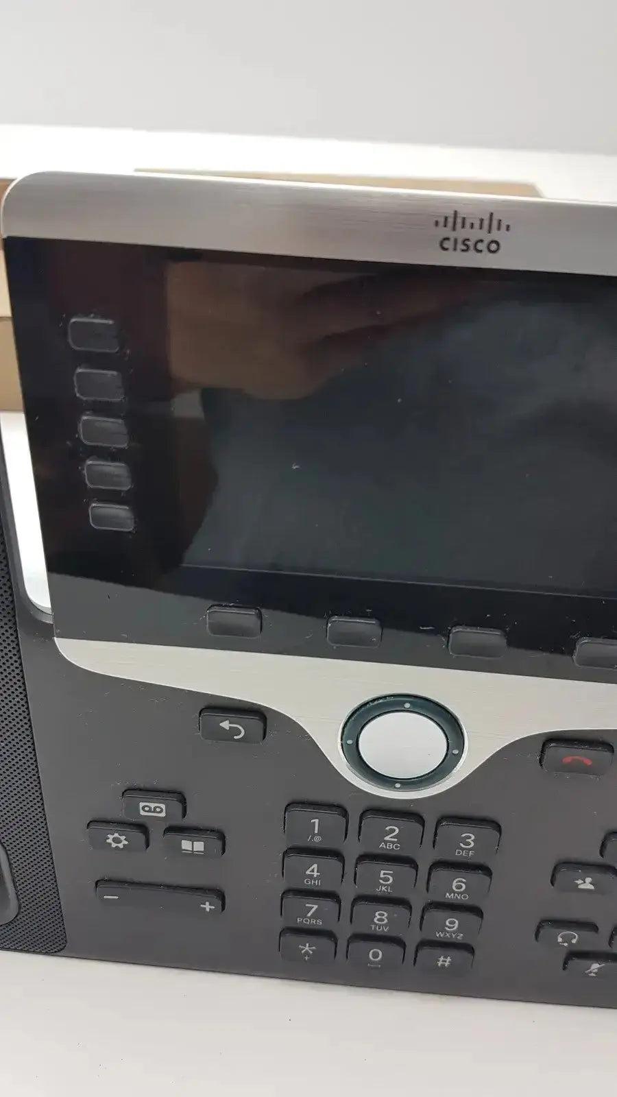 Black and silver cisco cp-8841 ip phone color voip poe with touchscreen display numeric keypad and circular navigation dial