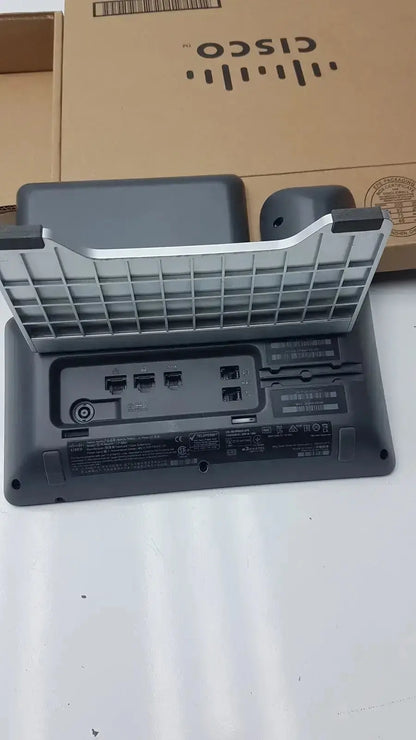 Gray Cisco cp-8841 IP phone color VoIP poe showing silver grid front panel and multiple ethernet ports on the back