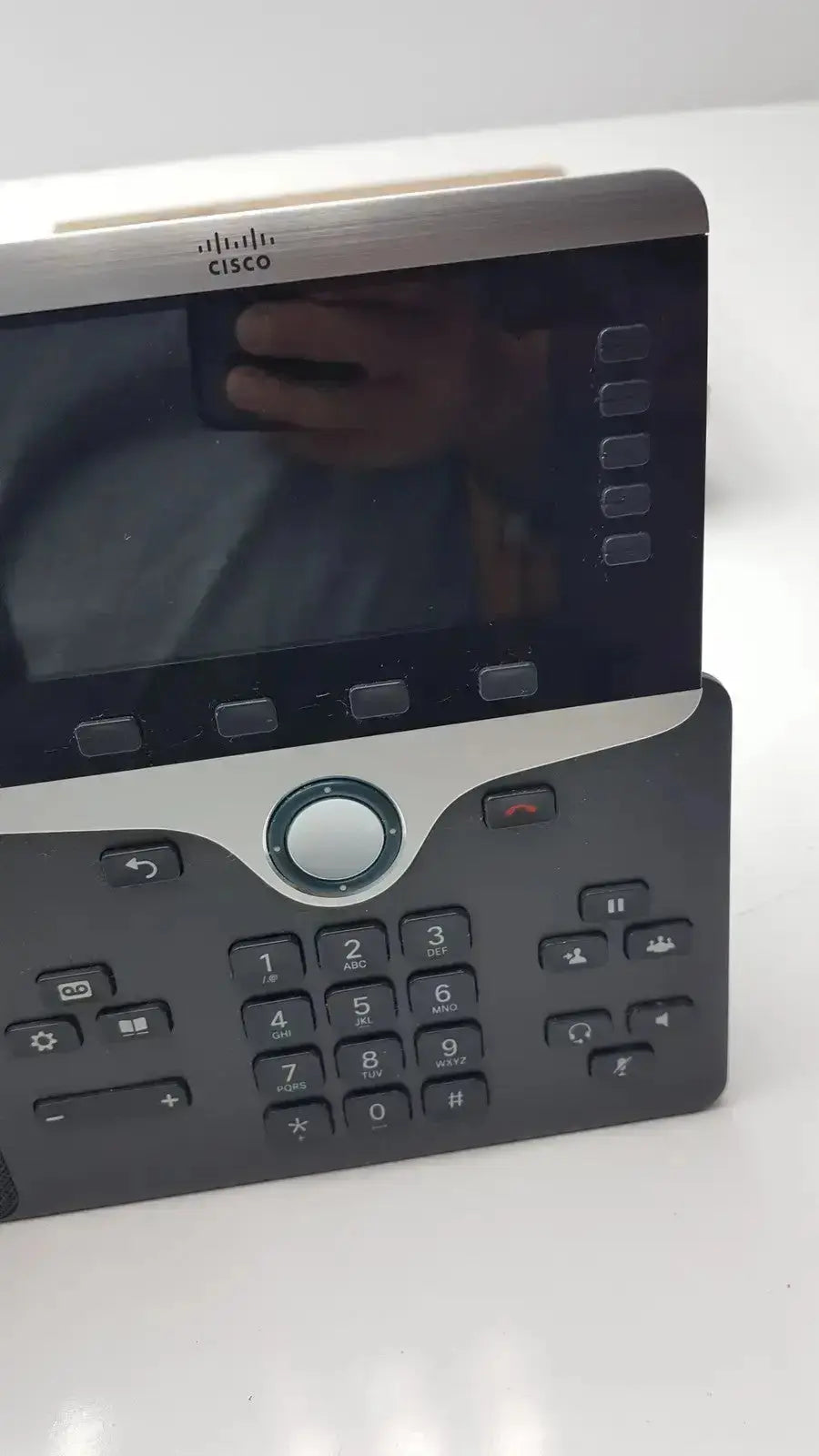 Black Cisco CP-8841 IP phone color VoIP PoE with touchscreen display and silver accents for professional use