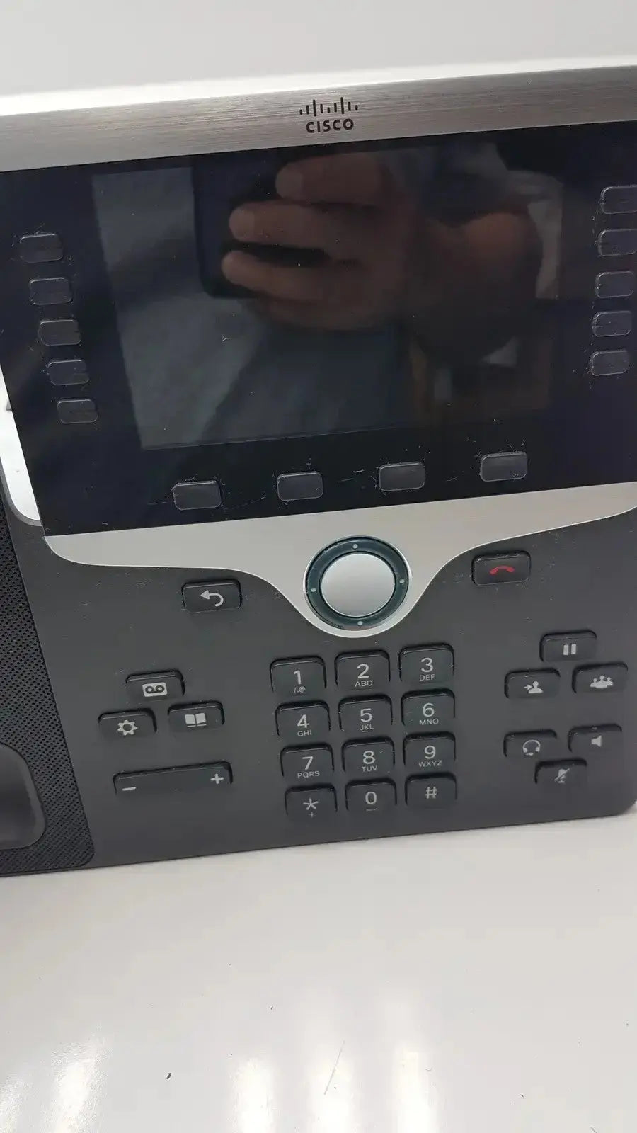 Black cisco cp-8841 ip phone color voip poe with silver accent trim, touchscreen display, and numeric keypad