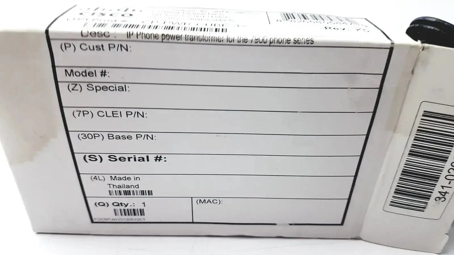 White cardboard box labeled cisco ip phone power supply cp-pwr-cube-3 with black text and barcode for phone power use