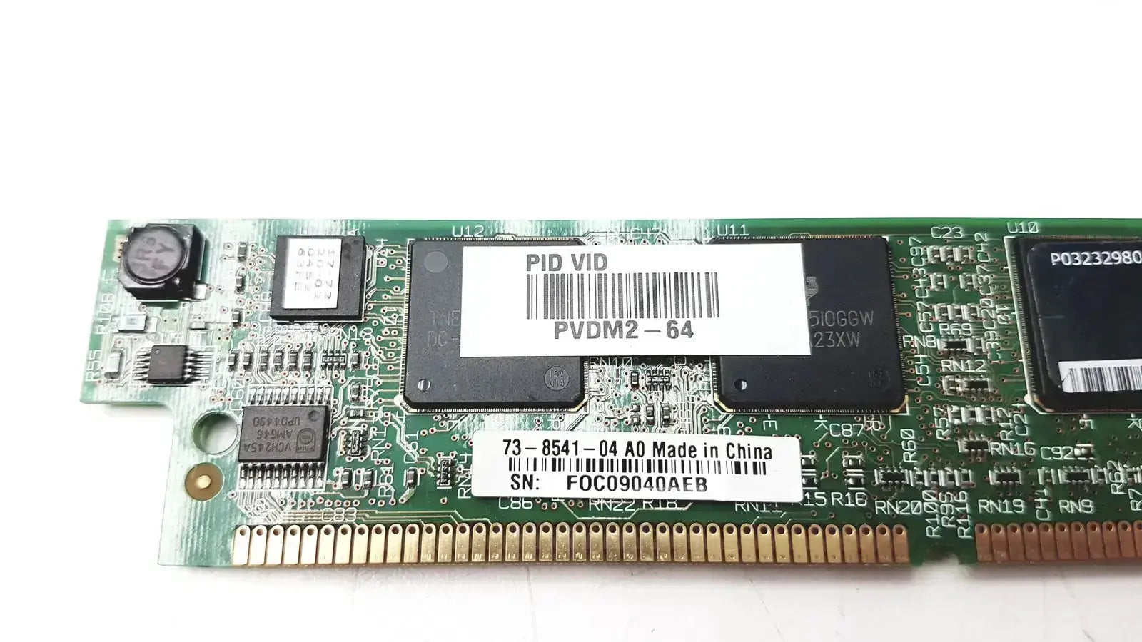 Green circuit board dsp module with black integrated circuits and gold contacts labeled pvd m2-64 for high density voice use