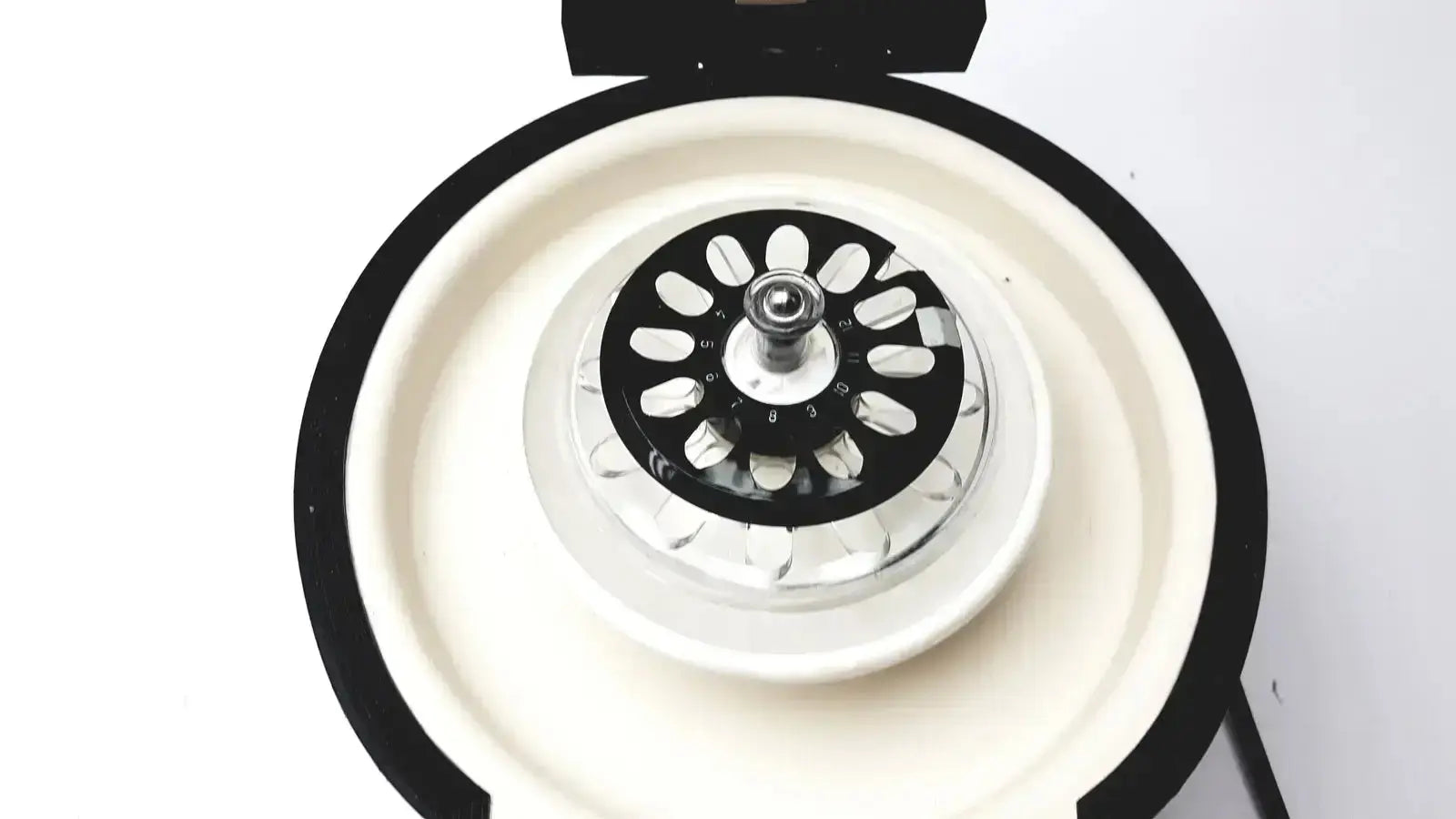 Black and white centrifuge rotor with central metallic hub for clay adams becton dickinson sero-fuge 2001 centrifuge