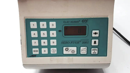 Clay adams becton dickinson sero-fuge 2001 centrifuge with teal control panel white buttons and digital display