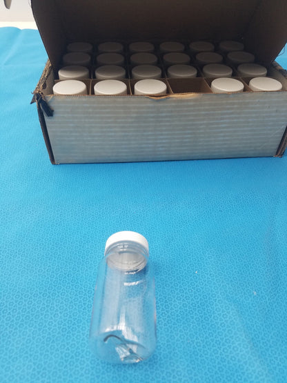 Clear PET Wide Mouth Packer Bottles - White Screw Top Cap - Lot of 24