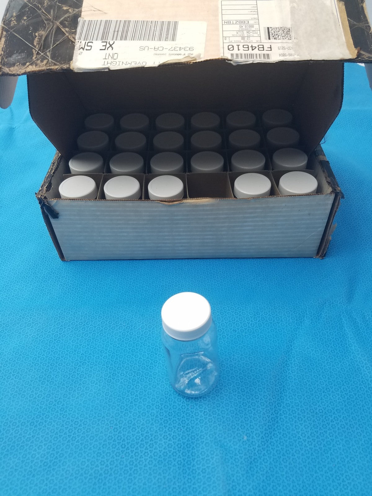 Clear PET Wide Mouth Packer Bottles - White Screw Top Cap - Lot of 24