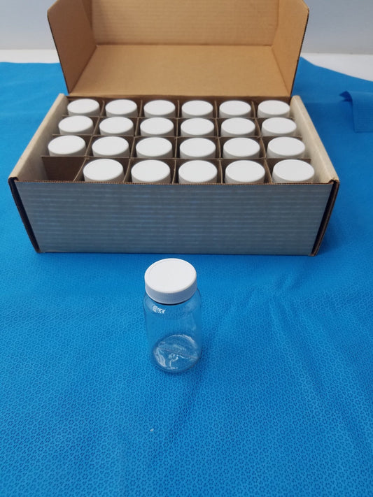 Clear PET Wide Mouth Packer Bottles with White Screw Top Cap - Lot of 24 - Lab Storage Bottle