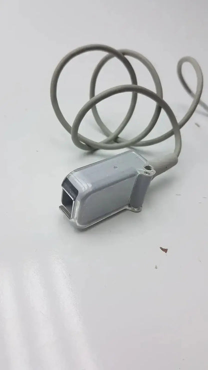 Gray plastic spo2 sensor with coiled gray spo2 extension cable compatible with drager extension cable model ad-d82db9-3f