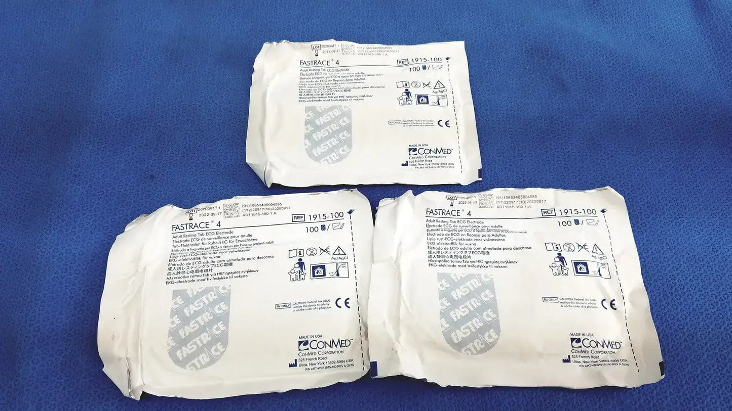 ConMed 1915-100 Fastrace 4 Adult Resting Tab ECG Electrode - Lot of 3 (Expired)