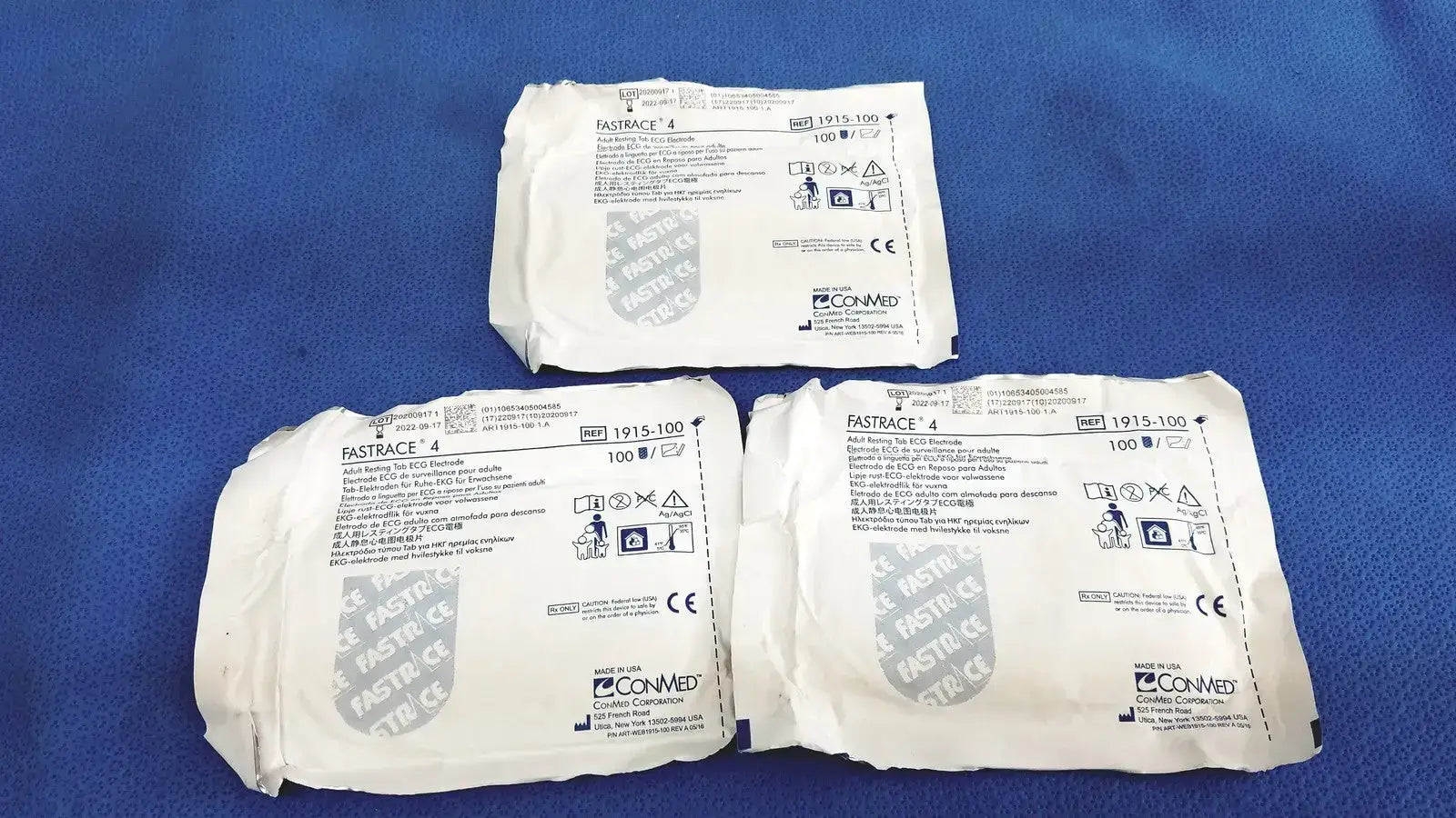ConMed 1915-100 Fastrace 4 Adult Resting Tab ECG Electrode - Lot of 3 (Expired)