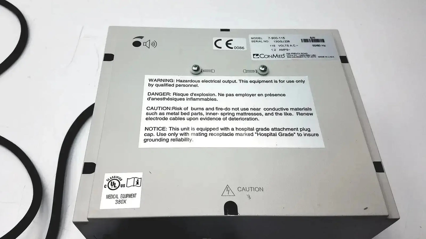 Gray rectangular conmed hyfrecator 2000 model 7-903-118 with black cables used medical equipment for sale