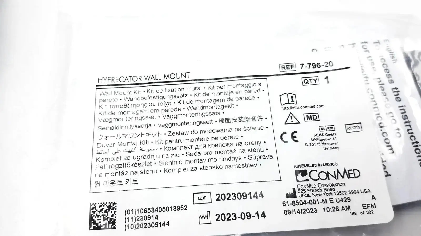 White paper label for conmed hyfrecator 2000 model 7-900-115 wall mount kit for buy used medical equipment sale