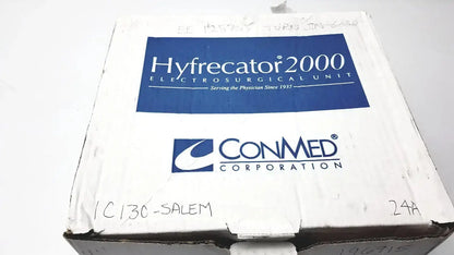 White cardboard box with blue label for conmed hyfrecator 2000 model 7-900-115 desiccator used medical equipment for sale