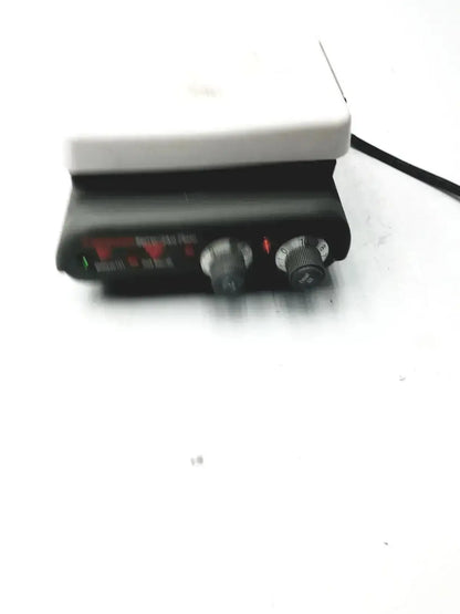 Black and white corning pc420 magnetic hot plate with two control knobs for laboratory hot plate stirrer use