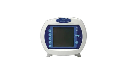 Covidien kangaroo epump enteral feeding pump device in white and blue with rounded screen and control buttons on left side
