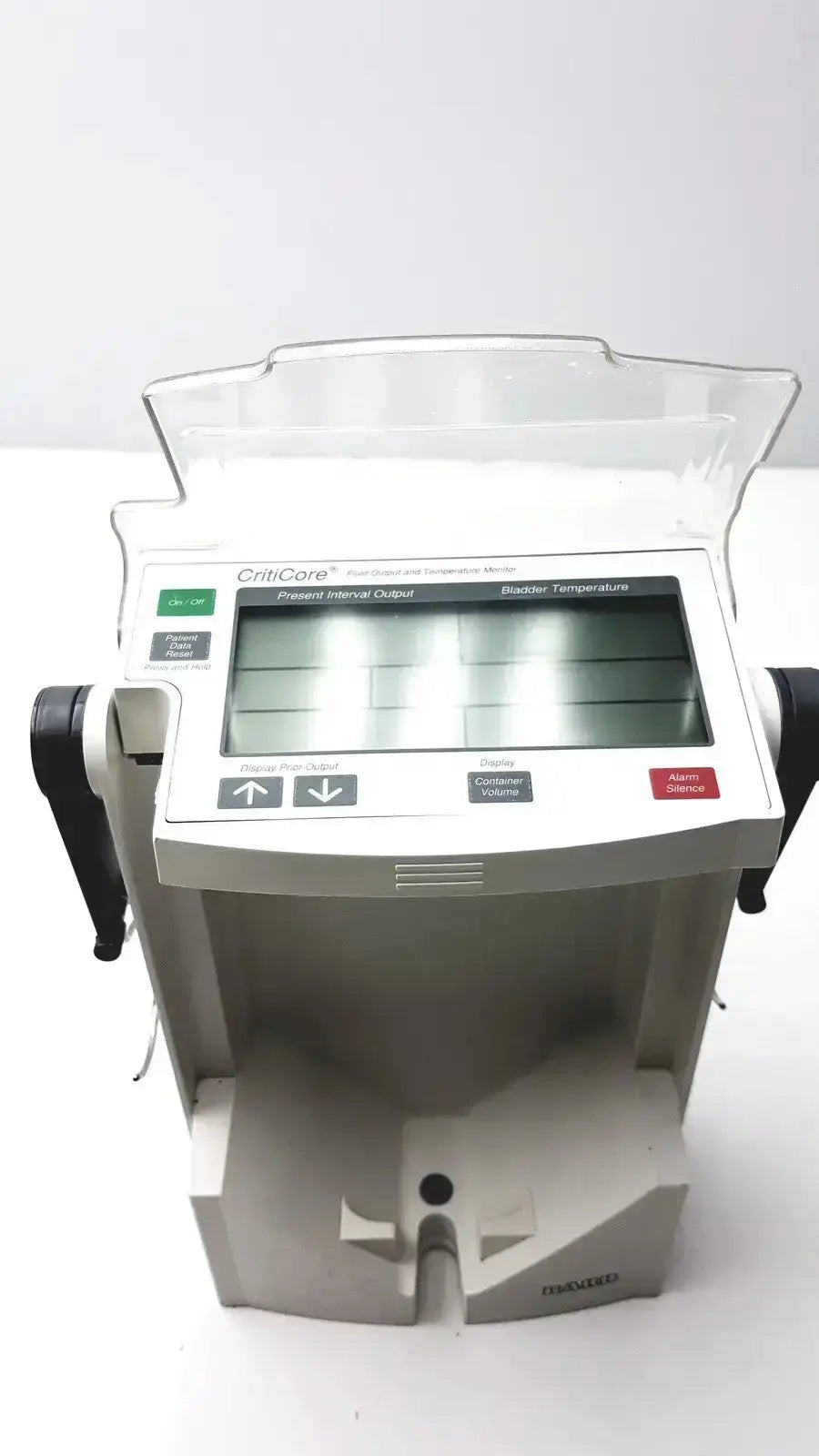 White plastic criticore fluid output and temperature monitor model 000002n with clear cover and digital display by fisher scientific