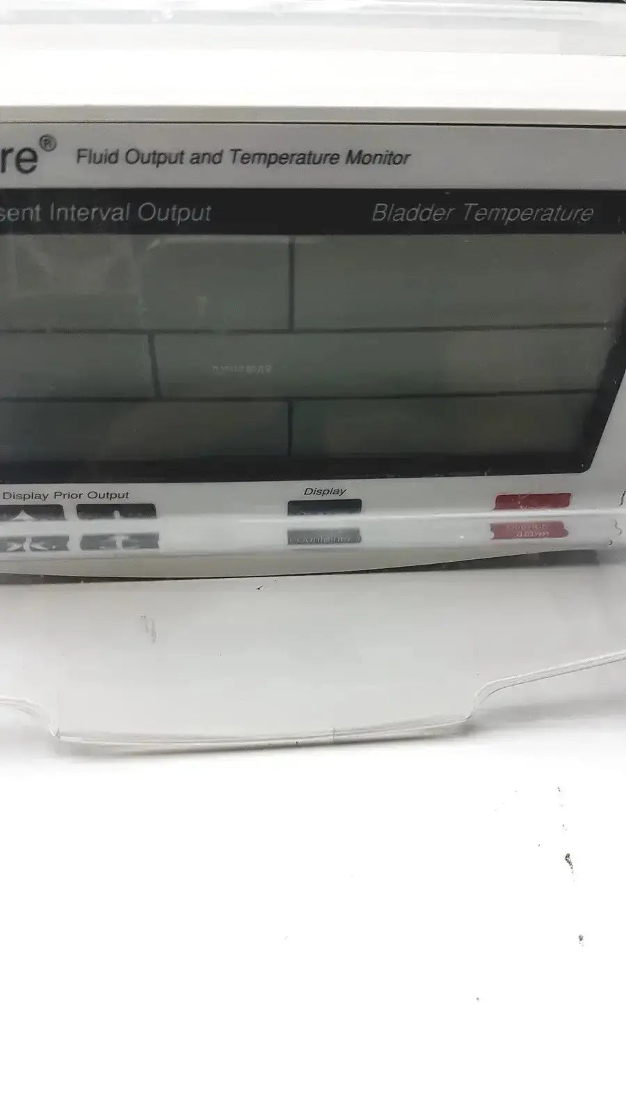 White plastic criticore fluid output and temperature monitor model 000002n with digital bladder temperature display