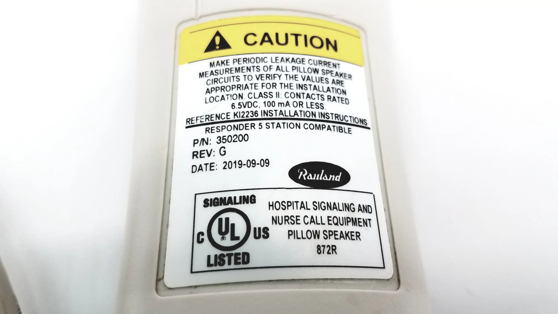 Curbell Rauland 350200 Pillow Speaker Nurse Call Remote