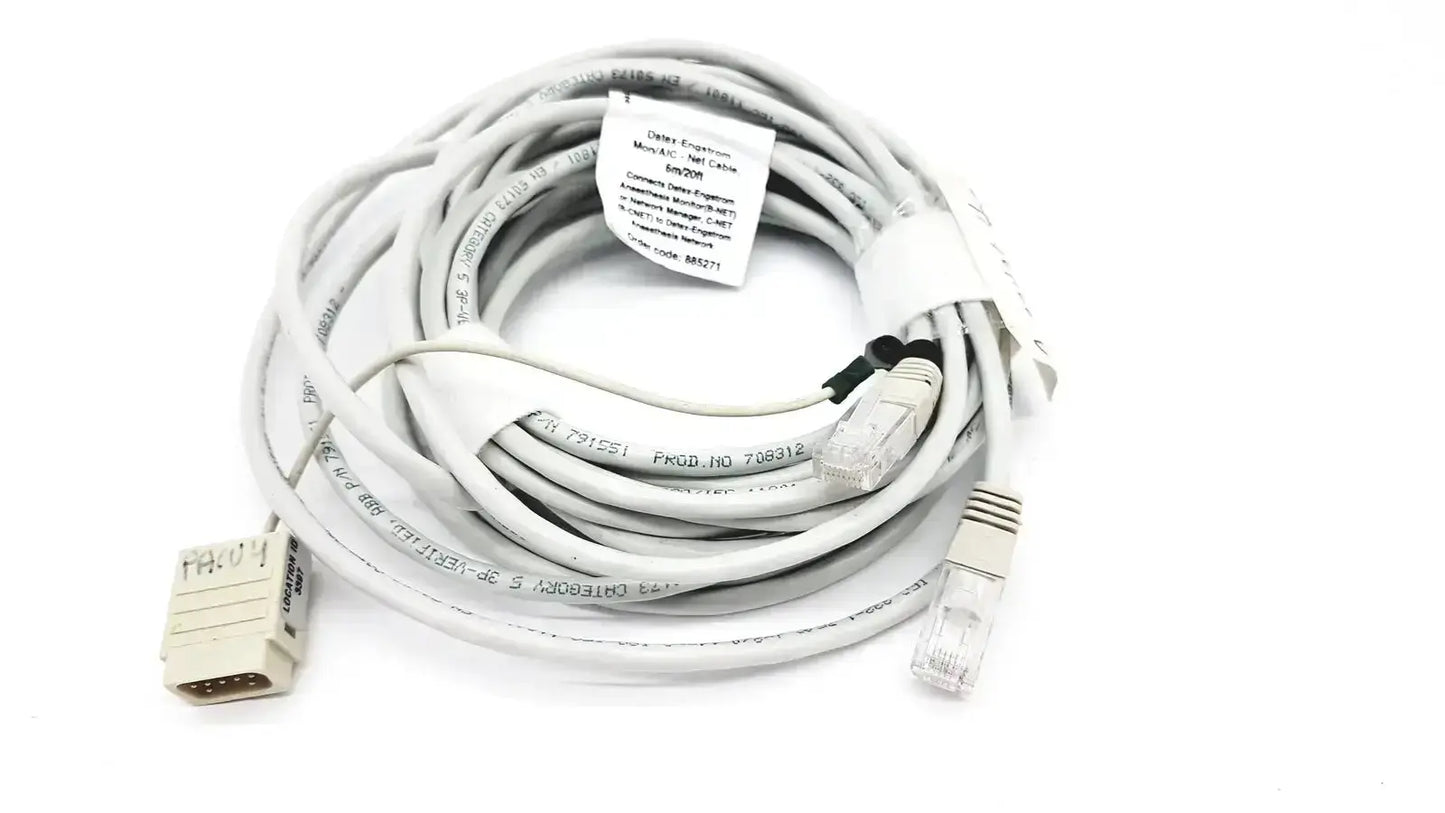 White ethernet cable with rj45 and d-sub 9-pin connectors for mon aic network extension 20ft length